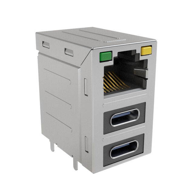 安費(fèi)諾模塊化連接器 RJE36188344CH 堆疊 RJ45，2 個(gè) USB Type C，帶 LED G/Y